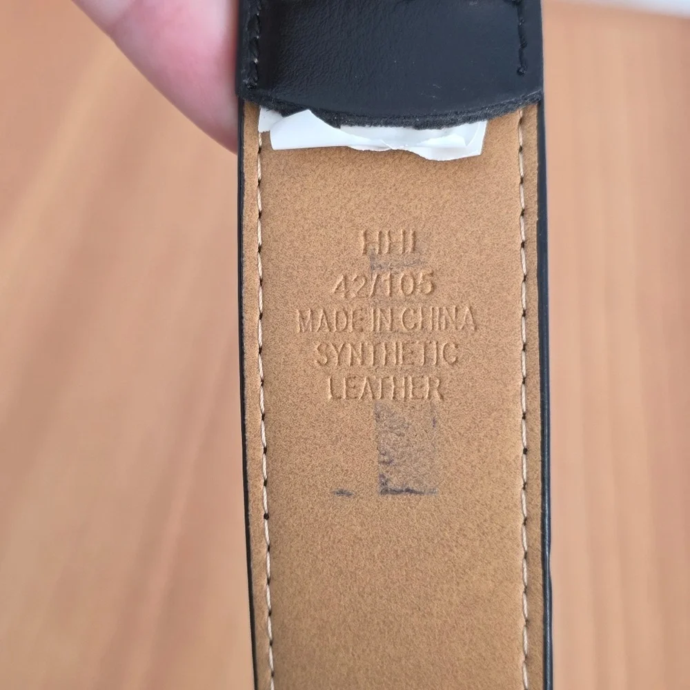 Men's Black Synthetic Belt with Silver Buckle - 42W